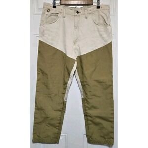 VTG Wrangler Rugged Wear Pants Mens Beige 38x30 Canvas Brush Guard Distressed‎
